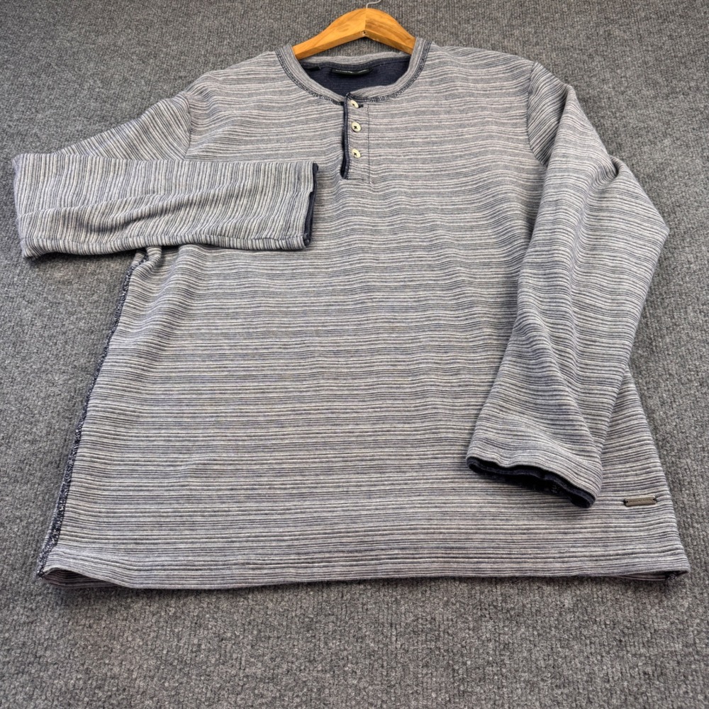 Rodd & Gunn Henley Shirt Mens Large Blue Striped Excellent Long Sleeve Cotton